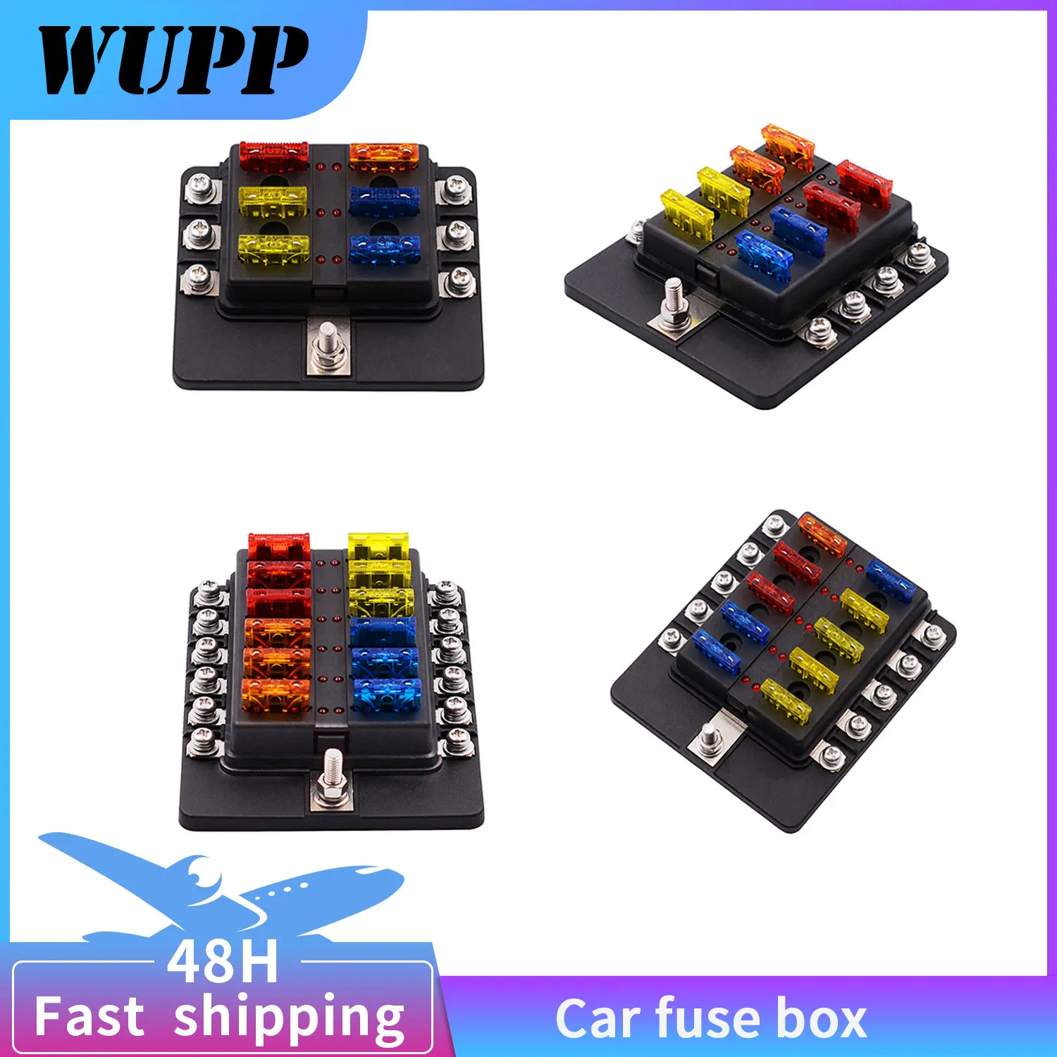 WUPP Fuse Box 6 8 10 12 Ways Fuse Holder 12V Fuse Box Plastic Cover