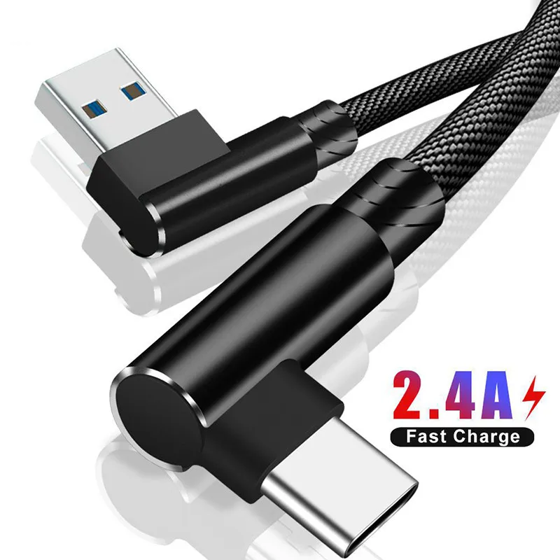 Кабель usb type C 90 градусов USB кабель 1 м 2 м 3 м для samsung S8 S9 2.4A Быстрая зарядка для huawei Xiaomi LG Oneplus type-C шнур для передачи данных