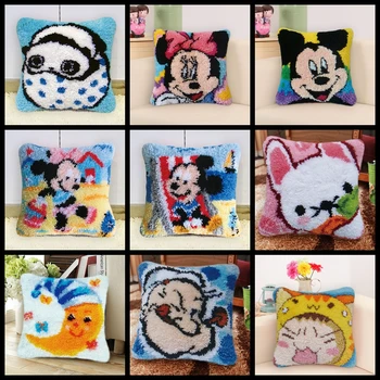 

Pulaqi Mickey Mouse Latch Hook Cushion Latch Hook Kit Pillow Mat DIY Craft Cross Stitch Needlework Crocheting Latch Hook 43*43cm
