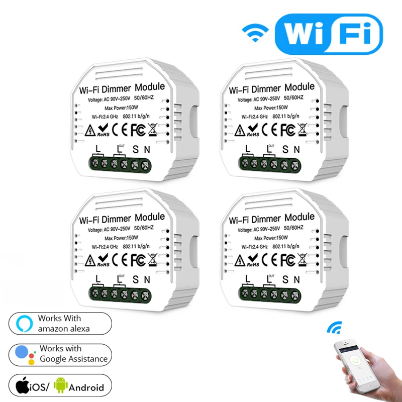 4 PCs DIY умный WiFi светильник светодиодный диммер Smart Life/Tuya APP пульт дистанционного управления 1/2 переключатель, работает с Alexa Echo Google Home - Color: 4 PCs