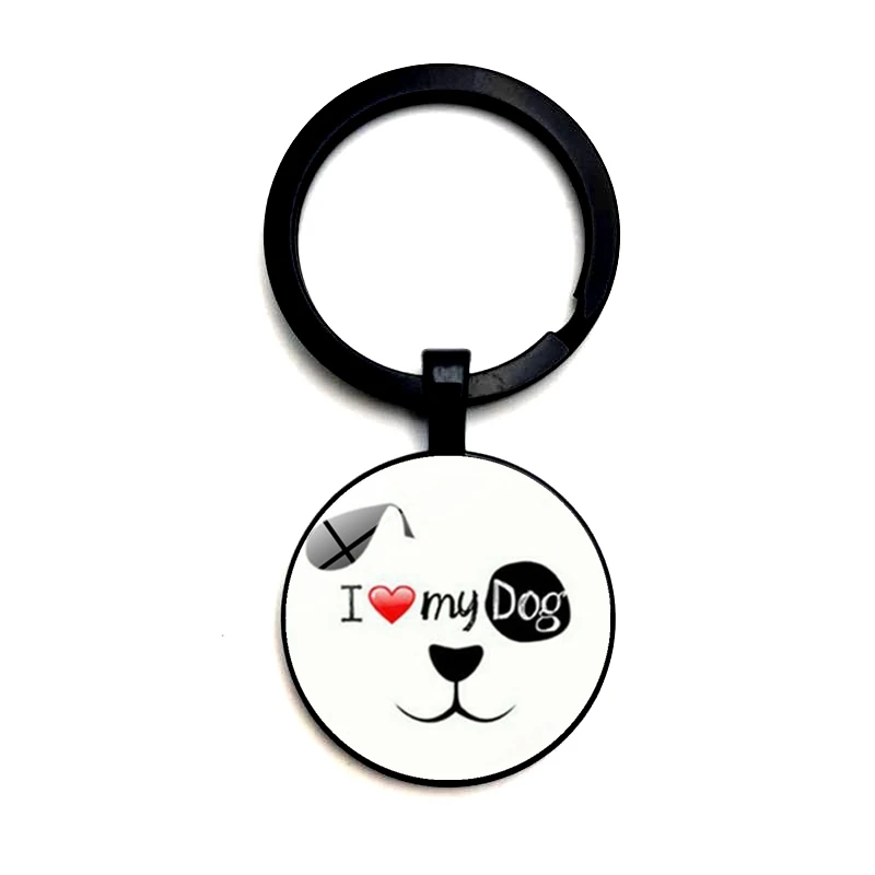 

I Love My Dog Cute Key Ring Glass Cabochon Car Key Pendant Male and Female Key Ring Gift Jewelry