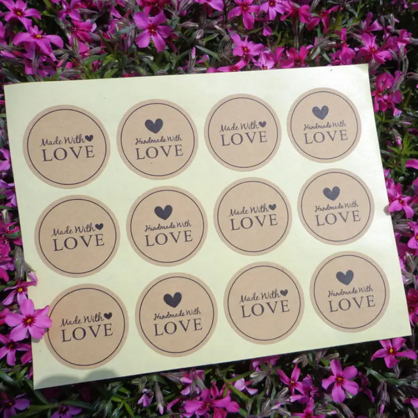 120Pcs Handmade with Love kraft stickers round 38MM vintage gifts sealing stickers envelope labels