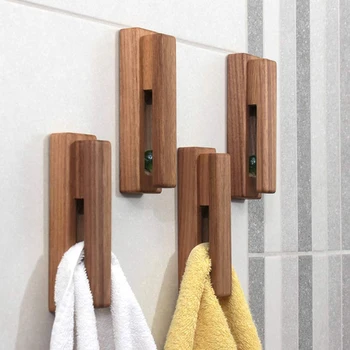 

2 Pieces Modern Wooden Towel Rack Self-Adhesive Towel Hook Wooden Wall-Mounted Towel Rack Bathroom and Kitchen Towel Rack Home D