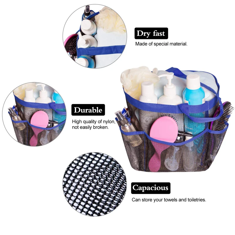 Bathroom Organizer Packable Mesh Shower Bag Caddy Bathroom Carry Tote Toiletry Bath Toy Suction Cup Bag Organizer Basket