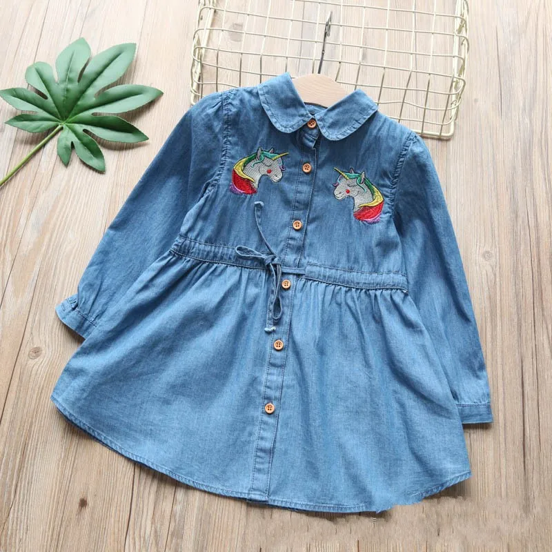

DHL EMS FREE Shipping Denim Casual Children Spring Clothing Baby Dress Unicorn Dress