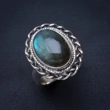 Натуральный синий огонь Лабрадорит ручной работы уникальное 925 пробы Серебряное кольцо 6 B1499
