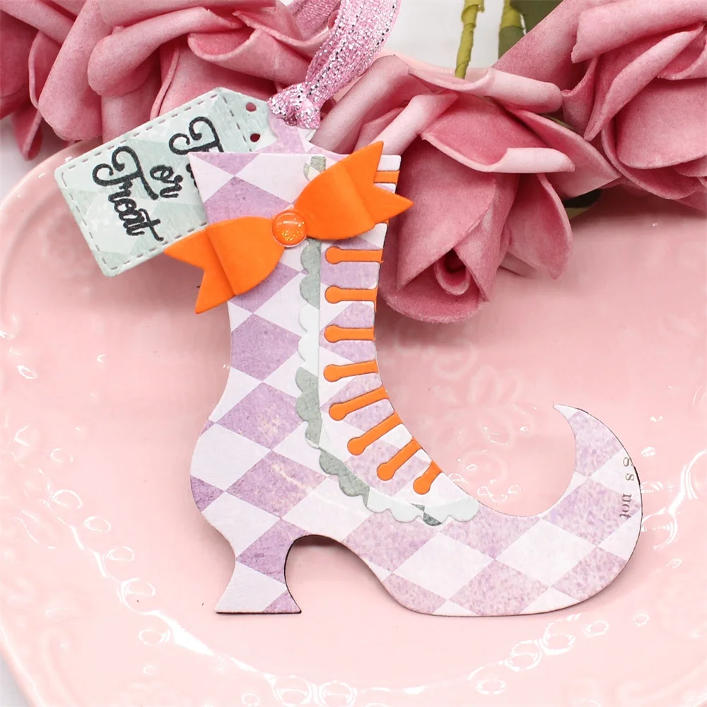 KSCRAFT Witch Boots Halloween Tags Metal Cutting Dies Stencils for DIY Scrapbooking Decorative Embossing DIY Paper Cards
