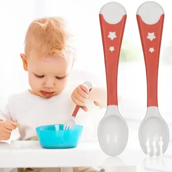 

2pcs Infant Baby Spoon Fork Set Excellent Craftsmanship Well Durability Bendable Toddler Feeding Tableware Cutlery w/Box