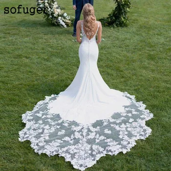 

Sexy Backless Mermaid Wedding Dress Lace Appliques Spaghetti Straps Sweetheart Robe De Mariee Sofuge Dubai Arabic Abiti Da Sposa