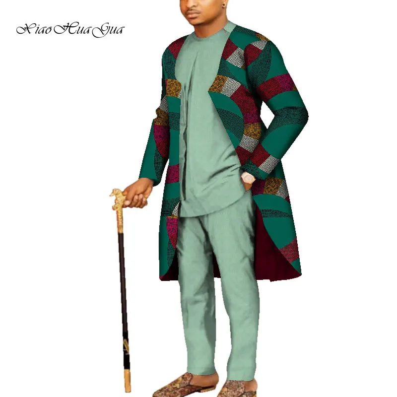 Комплект из 3 предметов, мужская куртка пальто пиджак, рубашки и штаны, традиционное Дашики с принтом, Одежда большого размера в африканском стиле, мужская одежда WYN843 - Цвет: 4