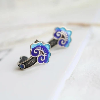 

New silver and blue craft plant Earrings Chinese style retro original minority elegant famous women's brand jewelry