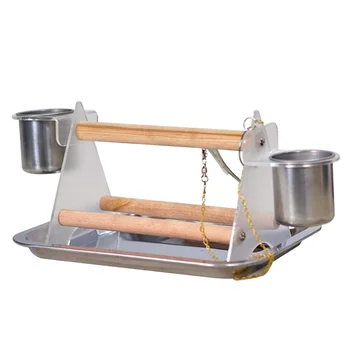 

Triangular Rack Wooden Perch With Feeders Playpen Bird Training Toy Easy Clean Dual Seed Cups Pet Supplies Parrot Playstand