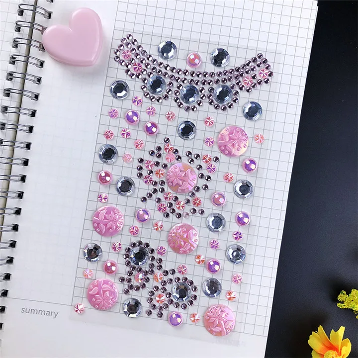 6    Diy Jewelry Accessories Stickers Colorful Rhinestones Acrylic Crystal Drill Pearl Sticker Mobile Phone Car Handmade Decoration