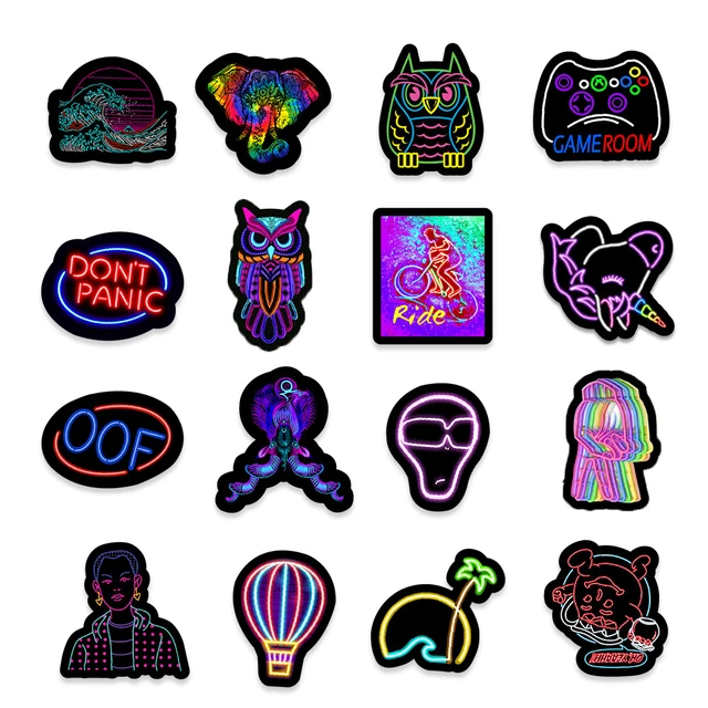 10/30/50/100PCS Neon Light Graffiti Stickers Laptop Luggage Suitcase Motorcycle Waterproof Cartoon Decals Toys Sticker For Kids 5