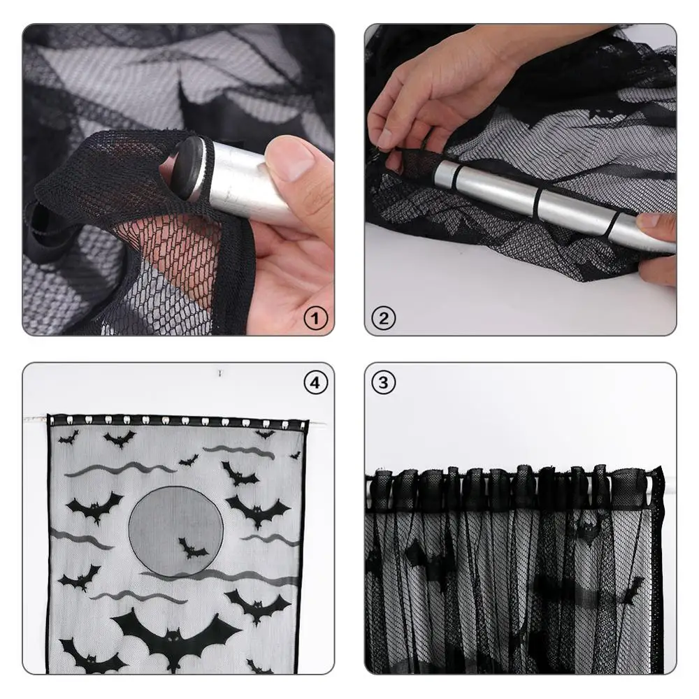 Ourwarm Halloween Party Black Lace Spiderweb Cobweb Bat Tomb Window Curtain Hanging Horror Props Halloween Party Decoration