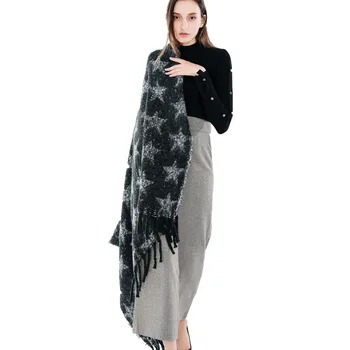 

European And American-Style Street Fashion COUPLE'S-Style Star Pattern Tassled Soft And Comfortable Faux Cashmere Warm Scarf