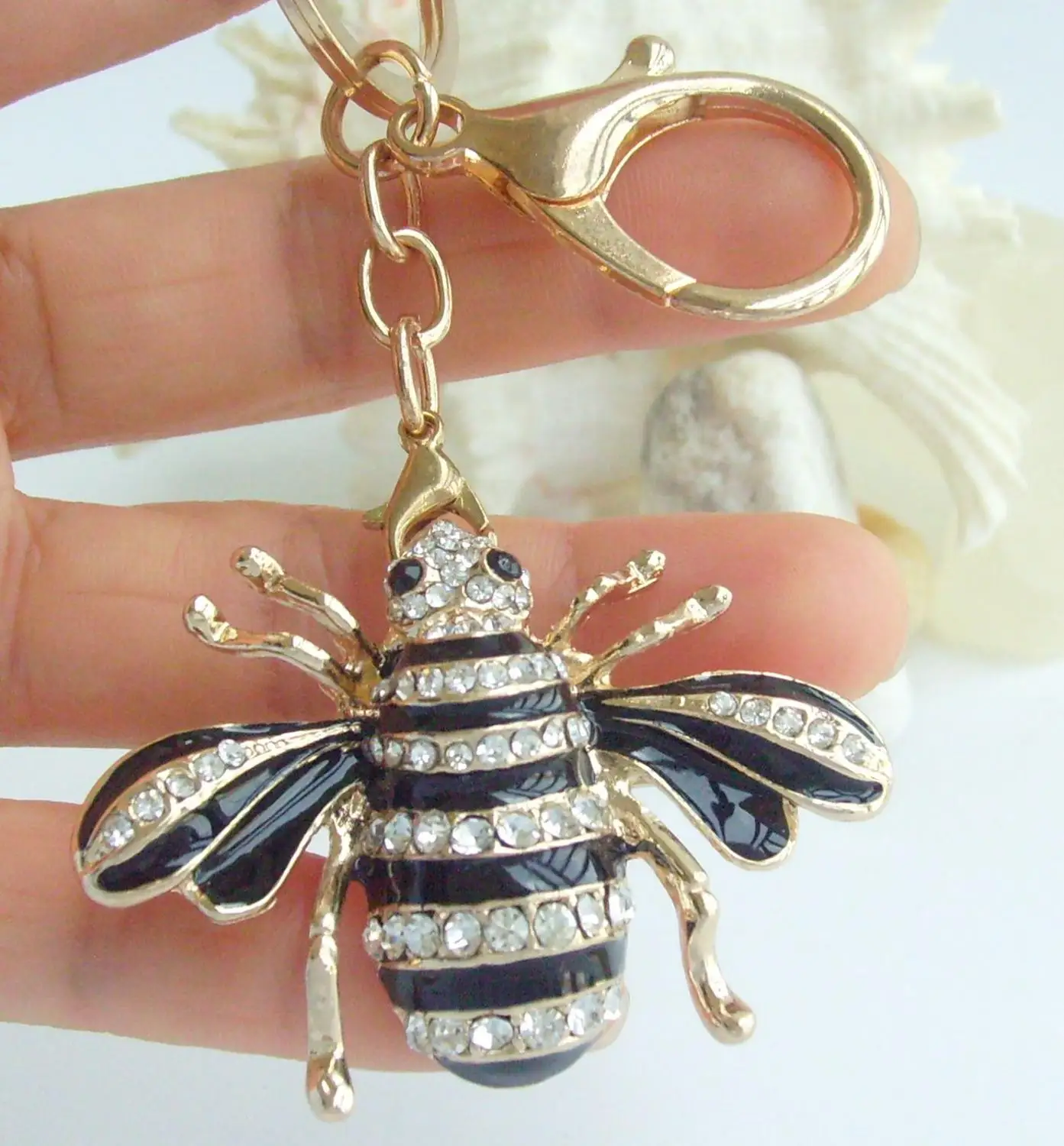 Insect Bee Honeybee Keychain Pendant Clear Rhinestone Crystal Kjc0110c1