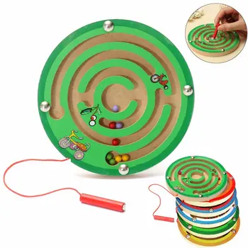 

Children Round Wooden Puzzle Educational Toys Learning Magnetic Beads Slot Maze Board Intelligence Game For Kids Children
