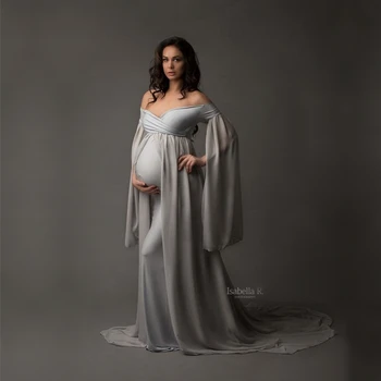 

Baby Shower Long Dresses With Cape Fitting Maternity Maxi Gown For Photo Shoot Pregnancy Photography Jersey Stretchy Dress