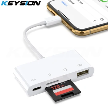 

KEYSION 4in1 OTG Card Reader for iPhone 11 Pro Max XS Max XR 8 7 SD TF Memory Card Writer Camera Connection Kit Adapter for iPad