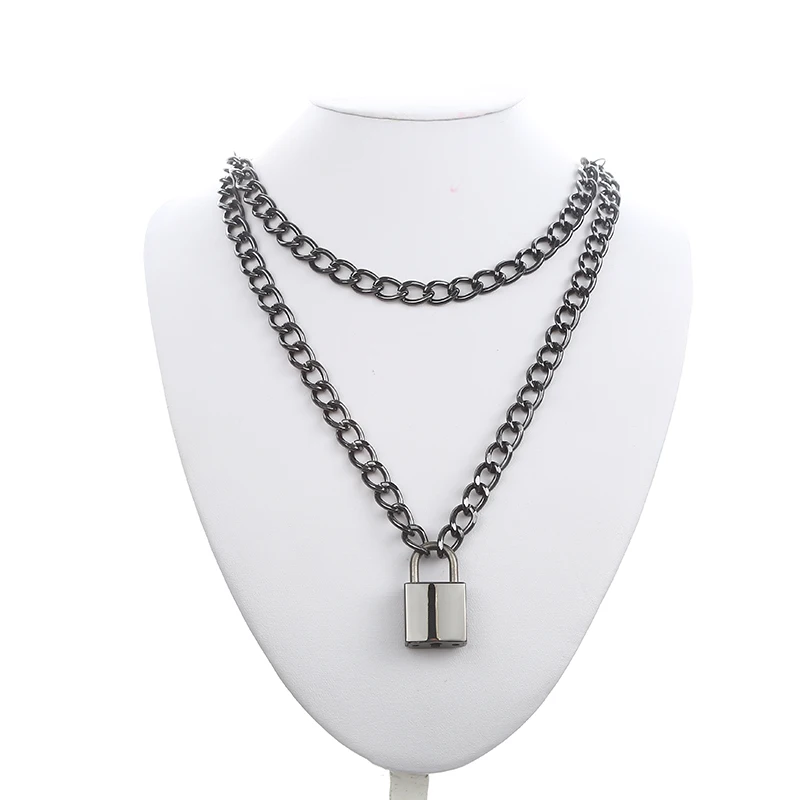 Черное ожерелье-цепь с квадратным замком ожерелье для женщин и мужчин металлический замок цепи хип-хоп готические ювелирные изделия Модные аксессуары Подарки