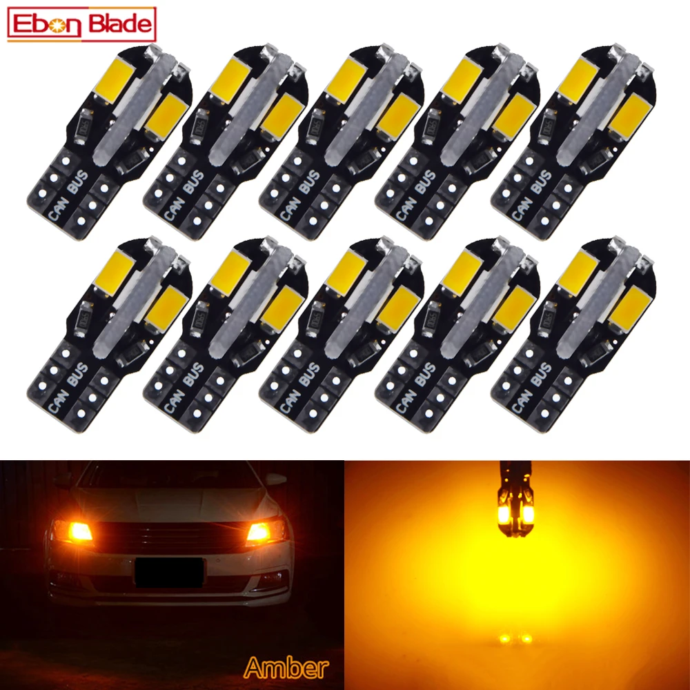 

10Pcs T10 Led Canbus W5W Led Bulb 168 194 Car Interior Lights Signal Lamp Dome Reading License Plate Light Auto 12V Amber Orange
