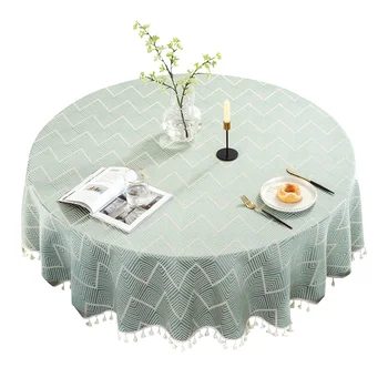 

Simple Home Decor Cover Geometry Pattern Accessories With Tassels Dining Room Nordic Washable Party Large Round Tablecloth