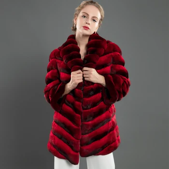 Preise CNEGOVIK Top Verkauf Pelzmantel Frauen Chinchilla Farbe Echt Rex Kaninchen Pelz Jacke Winter Outwear 2020 Neue Mode