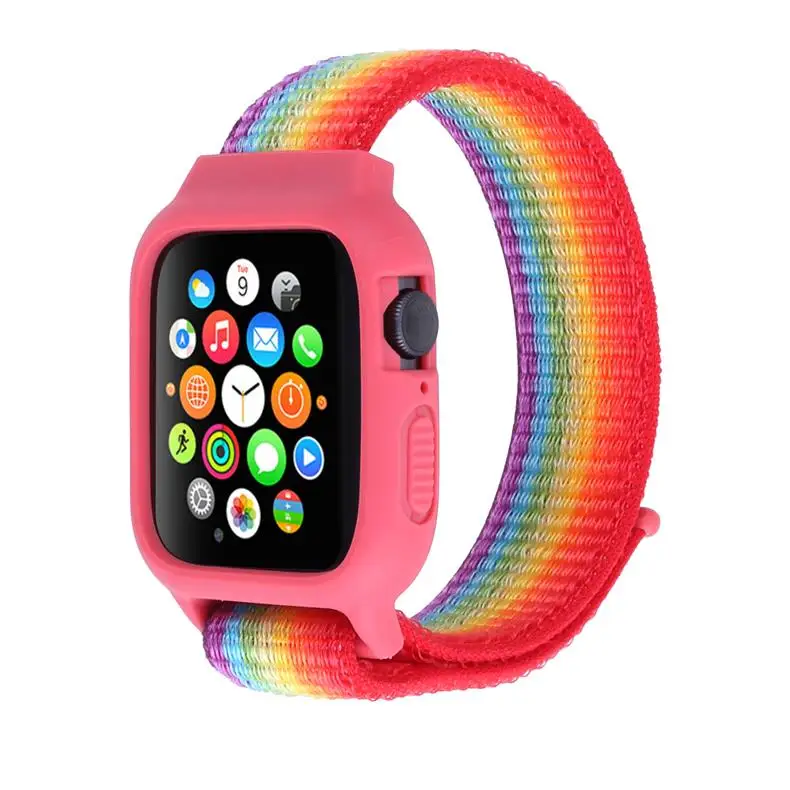 Чехол+ ремешок для часов apple watch band iwatch 5 4 3 pulseira correa apple watch 42 мм 44 мм 38 мм 40 мм нейлоновый браслет+ силиконовый чехол