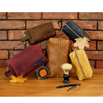 

Personalized Leather Dopp Kit with Custom Initial Plate, Leather Toiletry Bag, Travel Wash kit Bag Mens Leather Cosmetic Bag