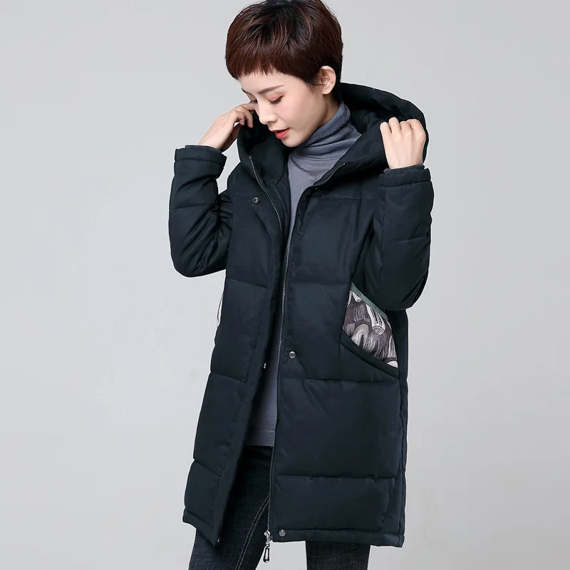 

Cotton Coat Women's Mid-length Winter New Style Korean-style Casual Large Size Tops Middle-aged Women Dress Slim Fit Hooded Cott