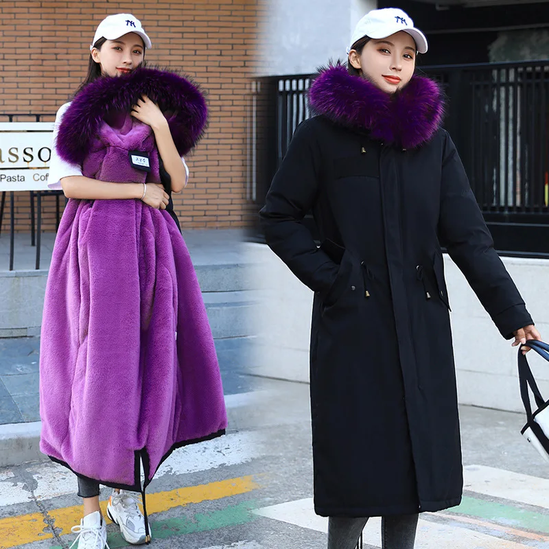 

2019 Winter New Style Parka Women's Mid-length down Jacket Cotton-padded Clothes Europe And America Slim Fit Large Fur Collar Th