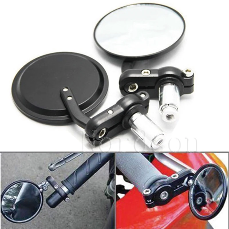 

For Aluminum Silver Alloy Modified Motorcycle Electric Car Universal Classic Retro Folding Black Round Handle Mirror
