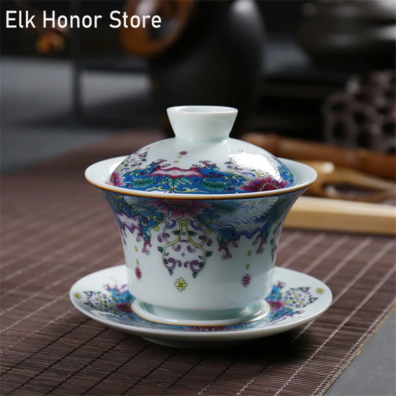 color enamel porcelain gaiwan Jingdezhen ceramic tureen under glaze cup bowl lid 