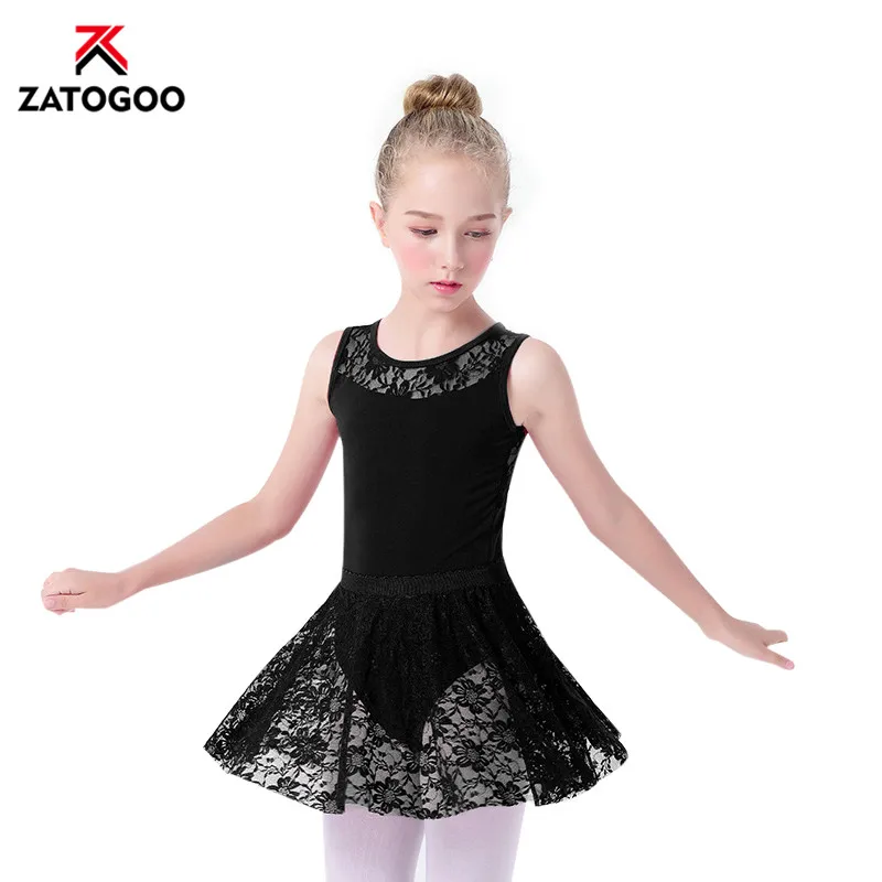

Children Gymnastics Clothing Explosion Model Sleeveless Princess Angel Lace Body Suit Ballet Dance Practice Perform Dress Black