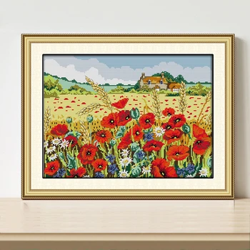 

Corn poppy Cartoon Cross Stitch Patterns 14CT and 11CT Counted Printed Canvas for The flowers Embroidery Kit DMC DIY Needlework