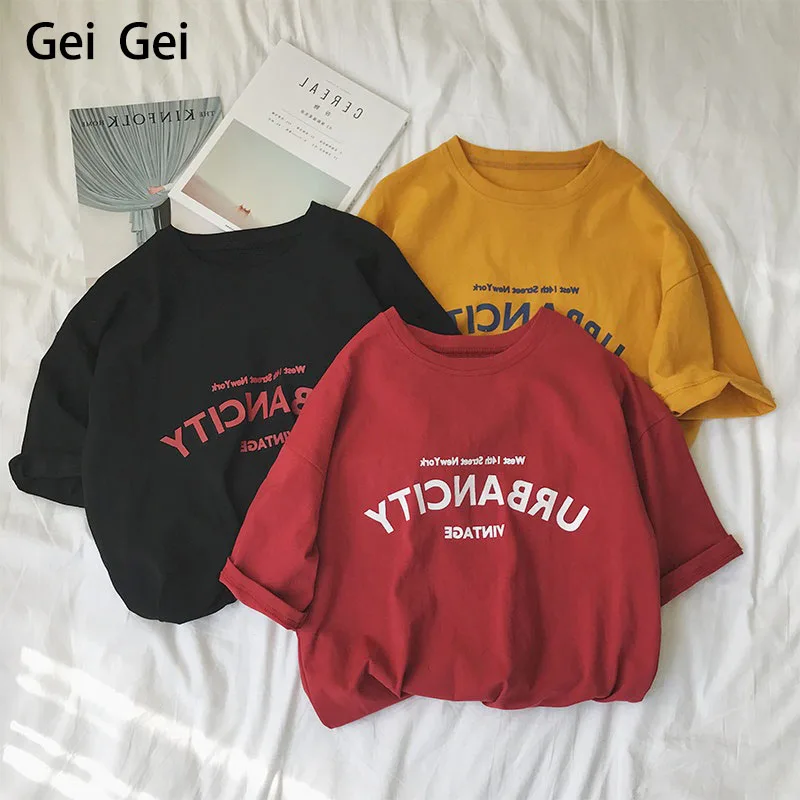 

Cute Girl Letter Print Round Neck Short Sleeve T Shirt 2020 Summer Loose Plus Size Top Tee Women Casual Clothing Shirt