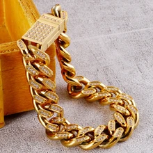 Роскошные 14 мм широкий браслет цепи для мужчин золото нержавеющая сталь человек браслеты с CZ установка для мужчин s мальчиков Байкер ювелирные аксессуары