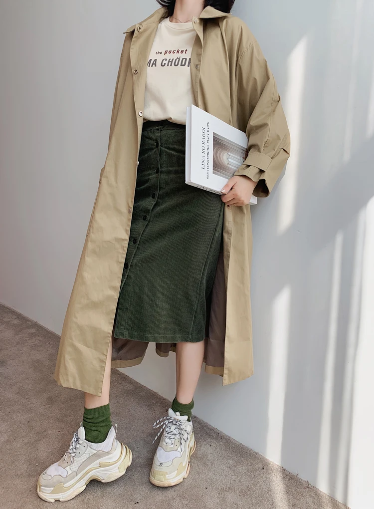 Тренч BelineRosa в минималистском стиле Pure Color для женщин, повседневная одежда Khakki Color Big Pocket, свободные, негабаритные, TYFS0011, осень г