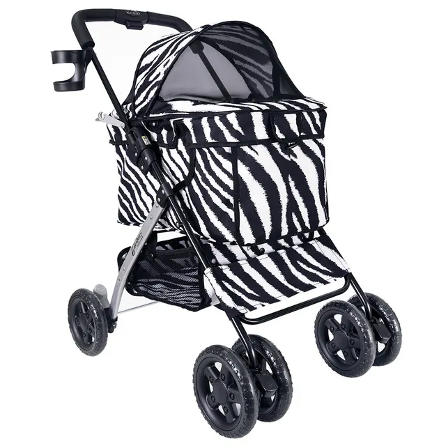 Pet Stroller Foldable Pets Cart Lightweight Outdoor Travel Gear For Cats Dogs Wild Zebra AB