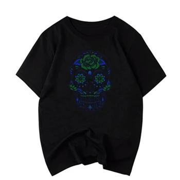 

Dead Sugar Skull Rose T Shirt Men Women　Graphic T-Shirt Cool Print Casual Tshirt Plus Size O Neck StreetWear