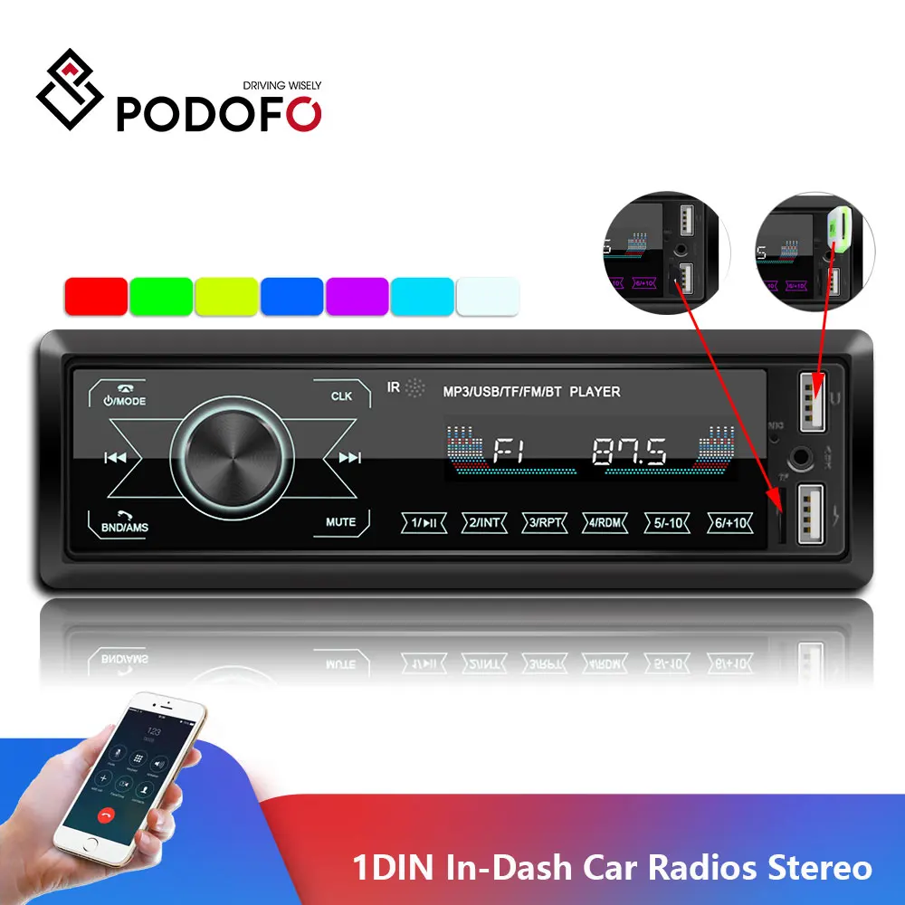 Автомагнитола Podofo 12 В 1din автомобильное радио Bluetooth стерео MP3 плеер в приборной
