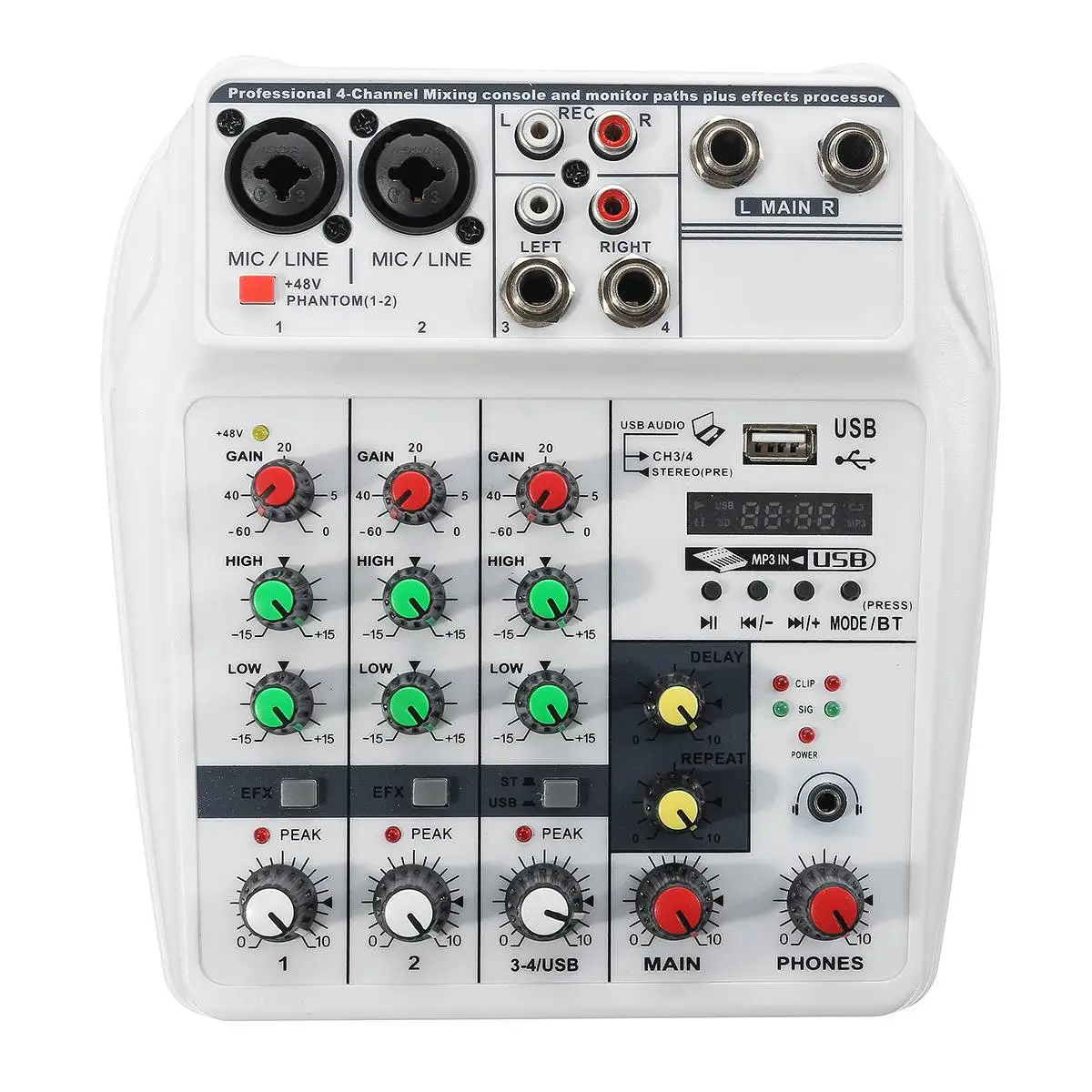 4 Channel bluetooth Sound Mixing Console Record 48V Phantom Power Monitor Professional USB Audio Mixer for Home KTV Studio