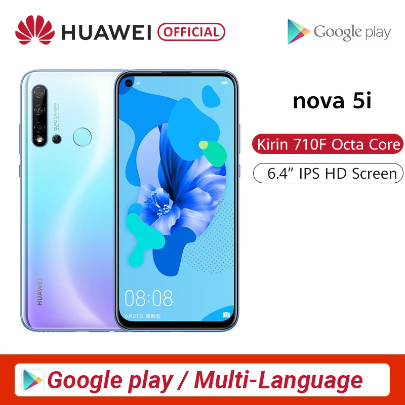 huawei Nova 5i 6 ГБ 8 ГБ 128 Гб Смартфон 24 МП камера s 24 МП фронтальная камера 6,4 ''полный экран Kirin 710F Android 9 Скидка 600 руб. /. При заказе от 5500 руб. /Промокод: newyear600 / Количест