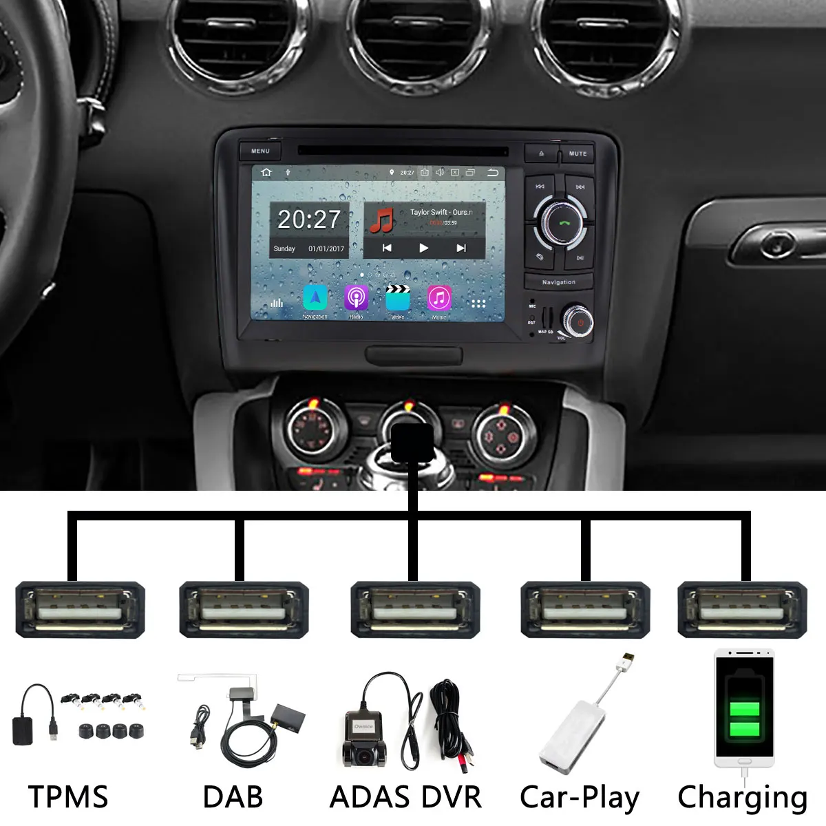 Top 5 USB Port PX6/Octa Core Android 9.0 Car DVD Player For Audi TT 2006 2007 2008 2009 2010 2011 2012 2013 Car Radio GPS DSP 1