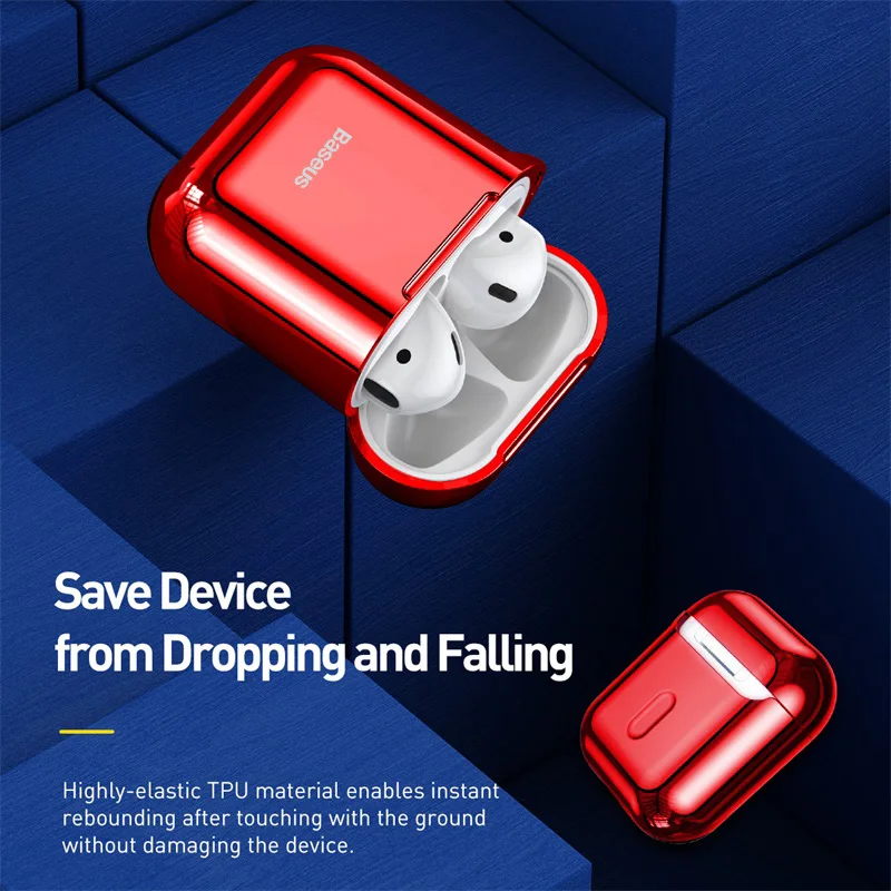 Чехол Baseus с блестящим покрытием для AirPods 2, портативный защитный чехол для наушников Air pods 1, спортивный чехол с защитой от потери