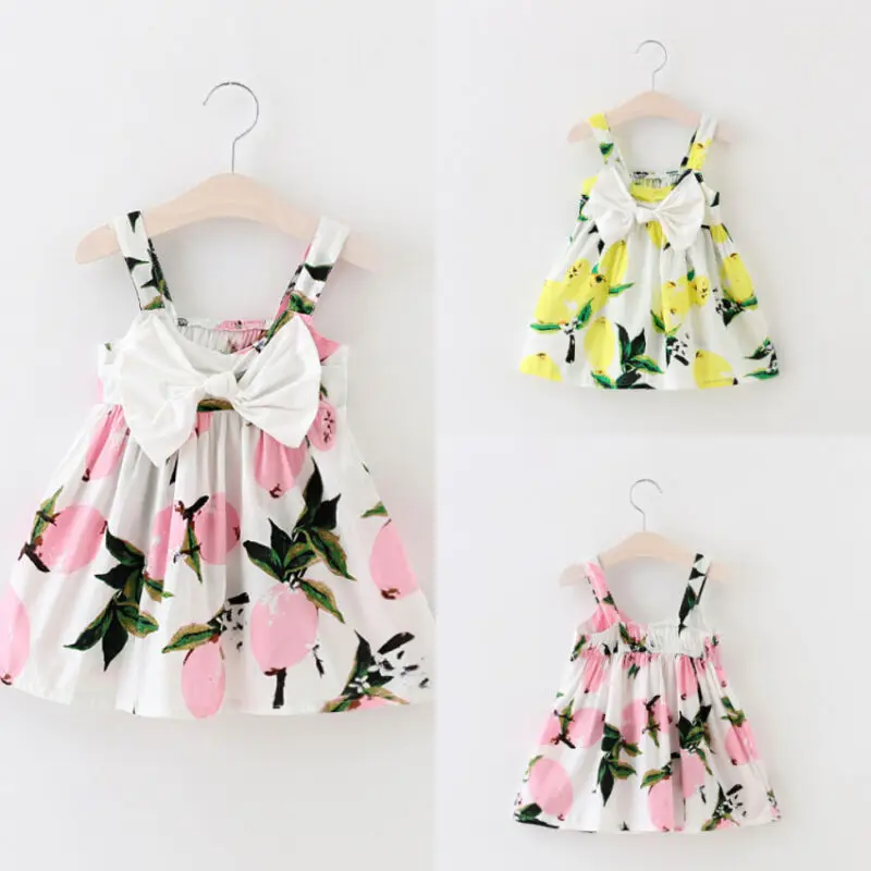 

Toddler Infant Kids Baby Girls Summer Floral Lemon Bownot Princess Party