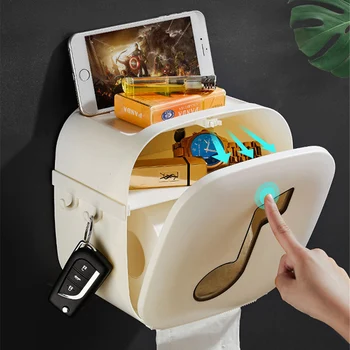 

Waterproof Toilet Paper Holders Creative Tissue Box Wall Mounted Double Layer Storage Box Multifunction Bathroom Shelf