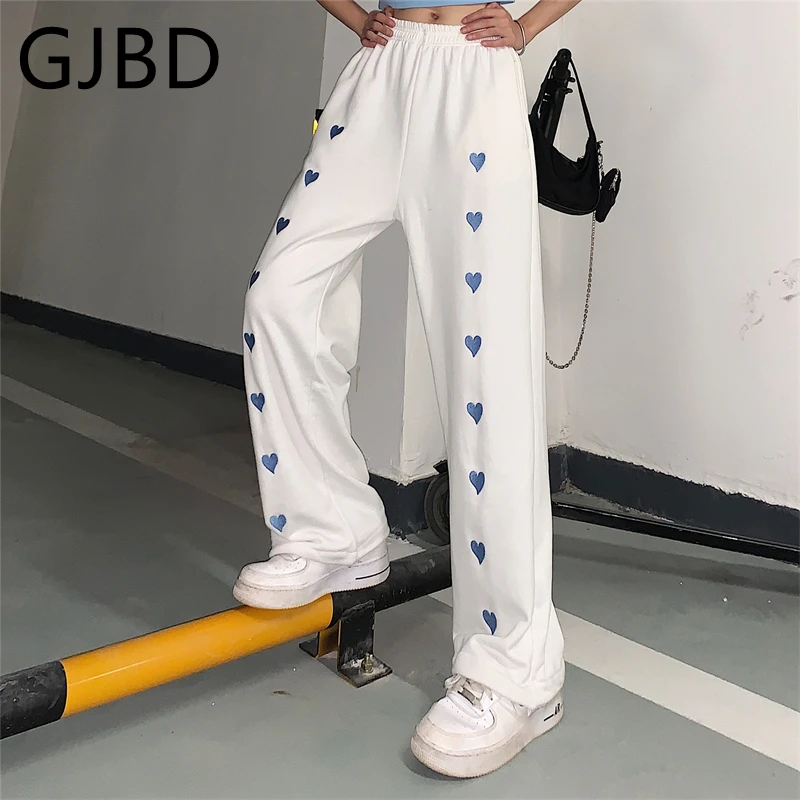 

Women's Sports Pants 2022 Summer Streetwear High Waist Baggy Casual Wide Leg Pants Harajuku Embroidery Straight Vintage Trouser