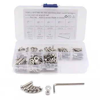 

190pcs Assorted M4 304 Stainless Steel Set Button Head With Washer Inner Hex Socket Allen Screws Bolt with Wrench Storage Case
